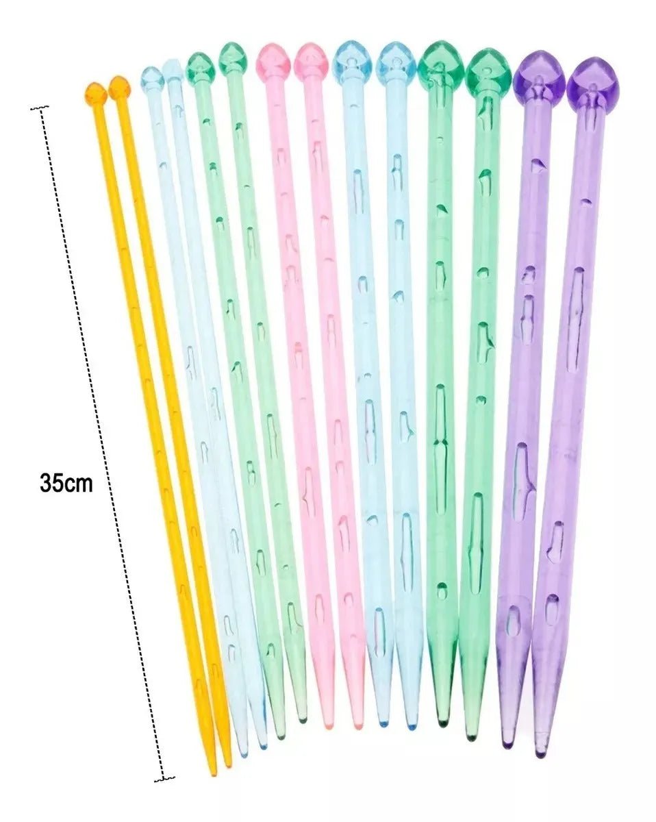 Set De 7 Pares De Palillos Rectos De Colores Para Tejer - Baúl de Ayün