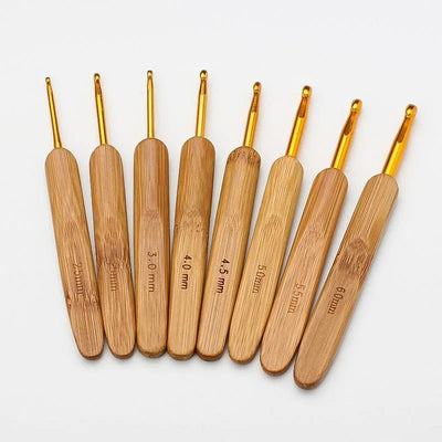 Set De 8 Crochet Bambu Punta Dorada (2.5mm A 6mm) - Baúl de Ayün