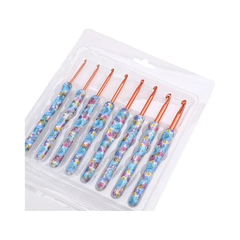 Set De 8 Crochet Mango Con Diseño De Flores 2.5 A 6mm - Baúl de Ayün