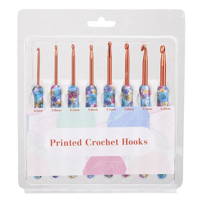 Set De 8 Crochet Mango Con Diseño De Flores 2.5 A 6mm - Baúl de Ayün