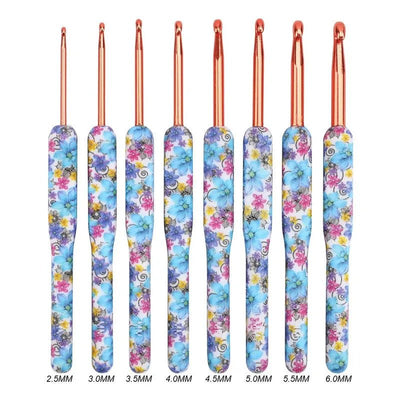 Set De 8 Crochet Mango Con Diseño De Flores 2.5 A 6mm - Baúl de Ayün