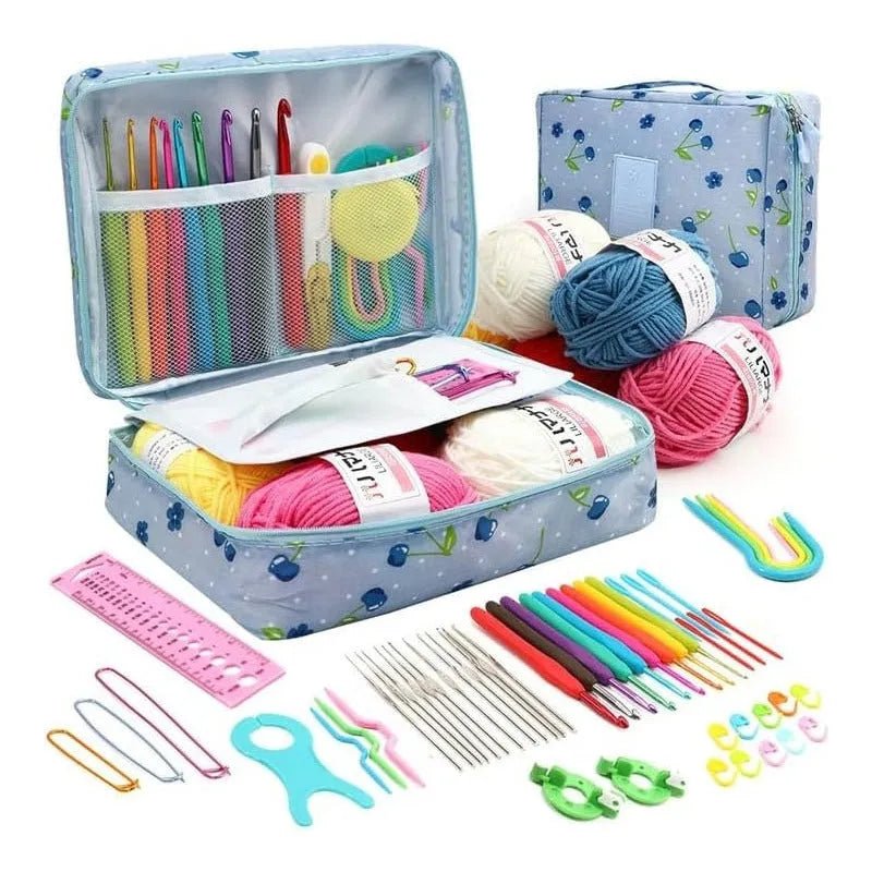 Set De Crochet Con Bolsito, Lanas Y Accesorios Para Tejer 58 - Baúl de Ayün