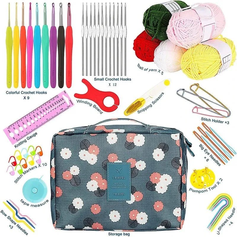Set De Crochet Con Bolsito, Lanas Y Accesorios Para Tejer 58 - Baúl de Ayün