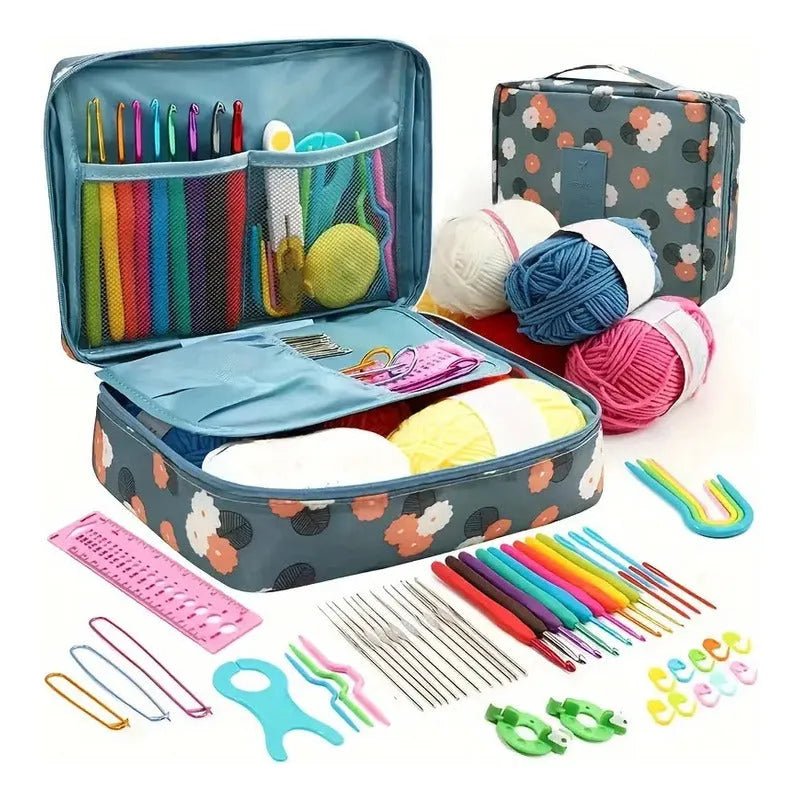 Set De Crochet Con Bolsito, Lanas Y Accesorios Para Tejer 58 - Baúl de Ayün