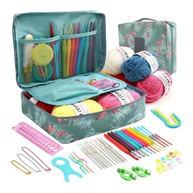 Set De Crochet Con Bolsito, Lanas Y Accesorios Para Tejer 58 - Baúl de Ayün