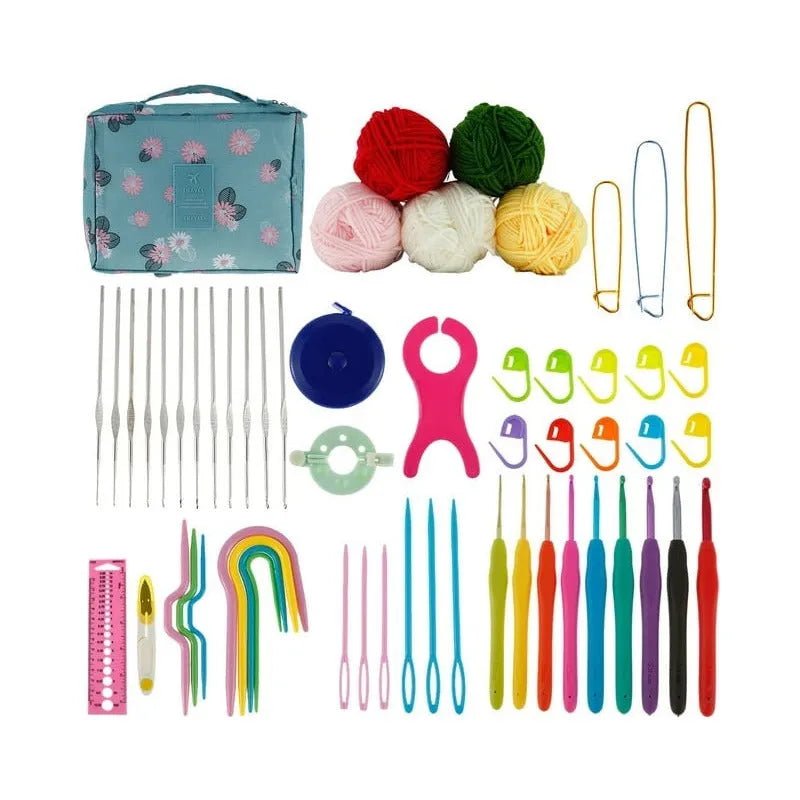Set De Crochet Con Bolsito, Lanas Y Accesorios Para Tejer 58 - Baúl de Ayün