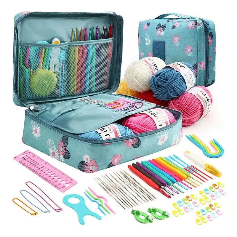 Set De Crochet Con Bolsito, Lanas Y Accesorios Para Tejer 58 - Baúl de Ayün
