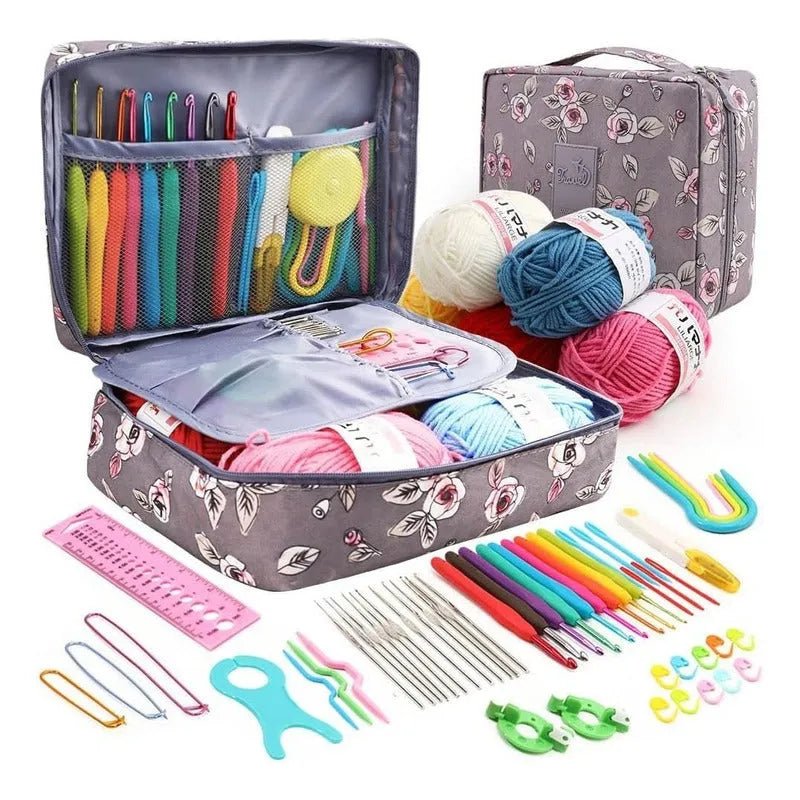 Set De Crochet Con Bolsito, Lanas Y Accesorios Para Tejer 58 - Baúl de Ayün