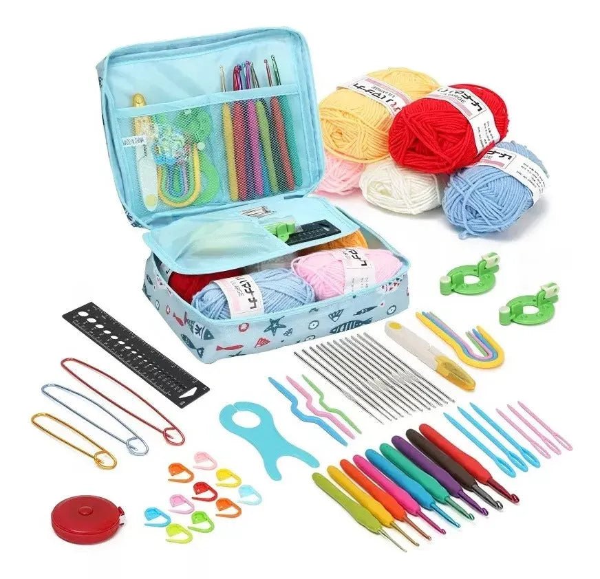 Set De Crochet Con Bolsito, Lanas Y Accesorios Para Tejer 58 - Baúl de Ayün