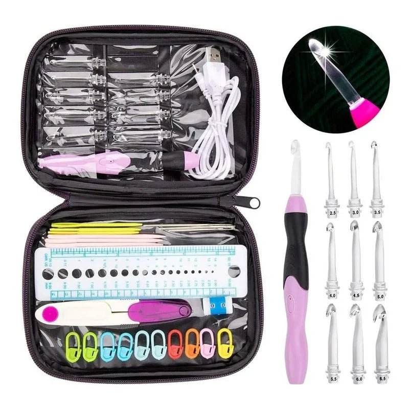 Set De Crochet Con Luz Led 9 Cabezales Recargable Por Usb - Baúl de Ayün