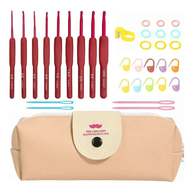 Set De Crochet Rojo Y Accesorios - Incluye Lindo Estuche - Baúl de Ayün