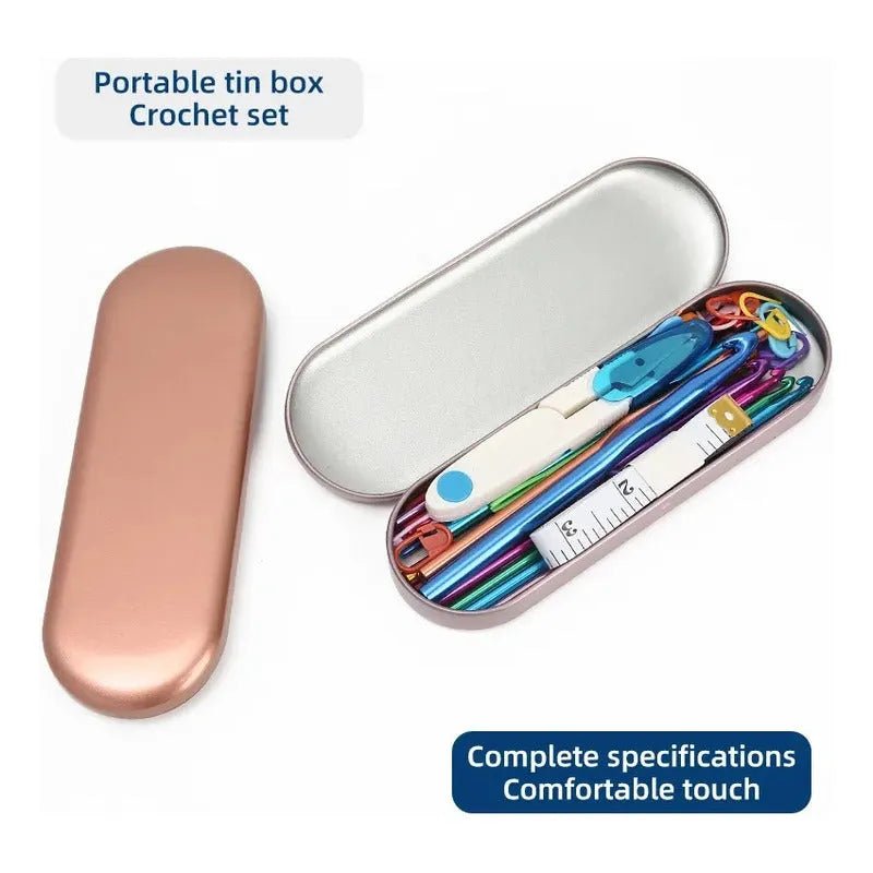 Set De Crochet Y Accesorios Para Tejer Con Estuche Metálico - Baúl de Ayün