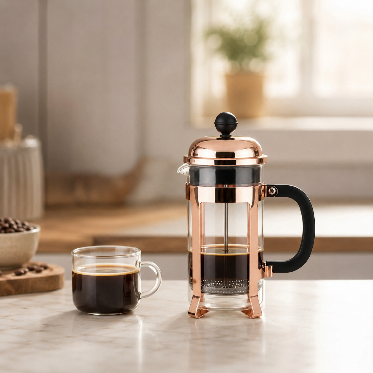 Cafetera Prensa Francesa De Vidrio Rose Gold 350ml