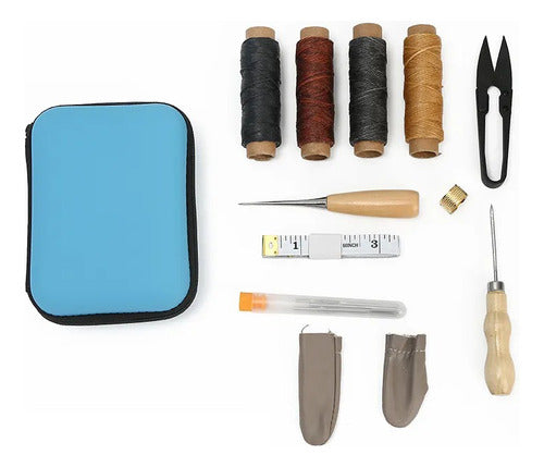 Kit con hilos encerados, agujas y accesorios para cuero