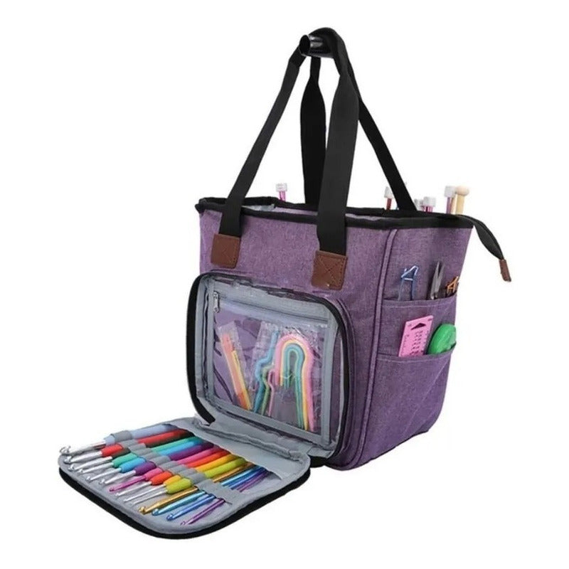 Bolso Porta Tejidos Lana Palillos Crochet Tipo Cartera