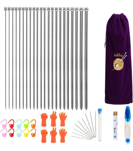 Set De Palillos Rectos Para Tejer Y Accesorios 51 Piezas