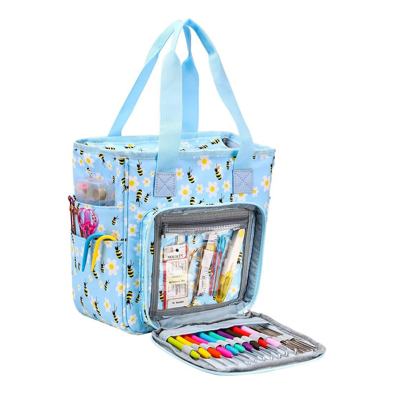Bolso Porta Tejidos Lana Palillos Crochet Tipo Cartera