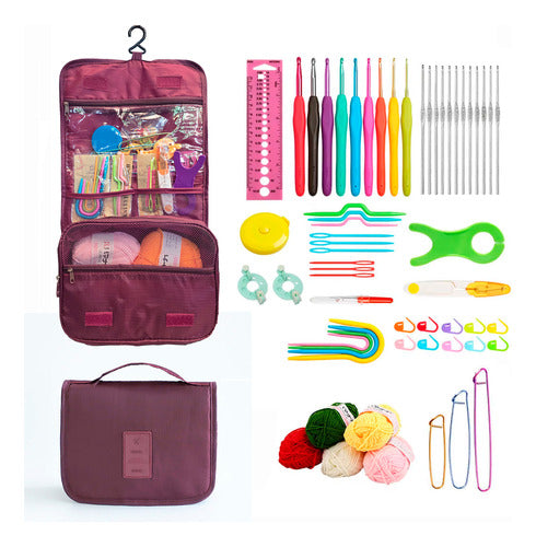 Set Para Tejer Crochet Lanas Y Accesorios Bolsito Exclusivos