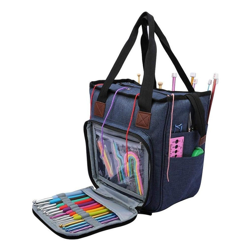 Bolso Porta Tejidos Lana Palillos Crochet Tipo Cartera