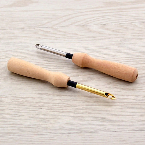 Pack 2 Agujas Mágicas Mango Madera 5mm + Enhebrador