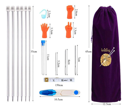 Set de Palillos Rectos y Accesorios para Tejer – 51 Piezas en Estuche