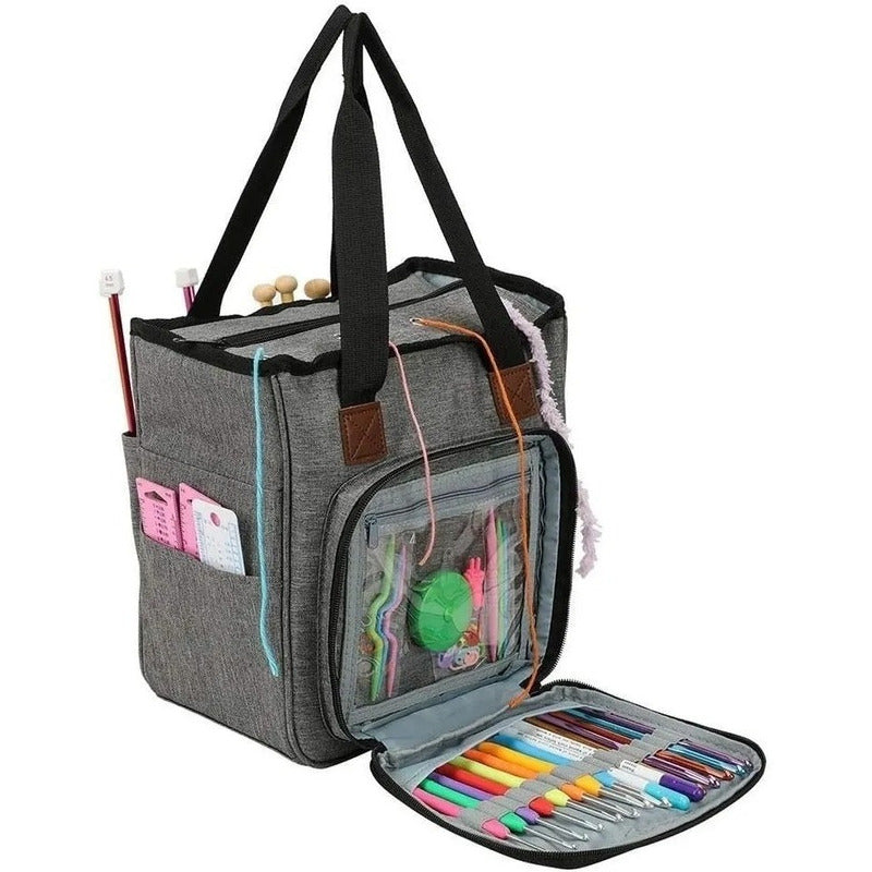 Bolso Porta Tejidos Lana Palillos Crochet Tipo Cartera