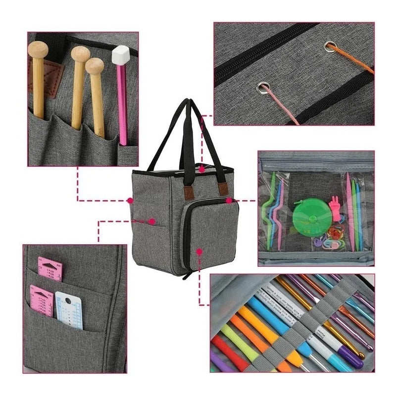 Bolso Porta Tejidos Lana Palillos Crochet Tipo Cartera