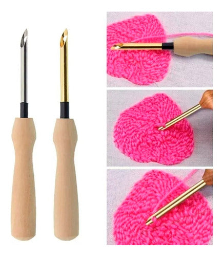 Pack 2 Agujas Mágicas Mango Madera 5mm + Enhebrador
