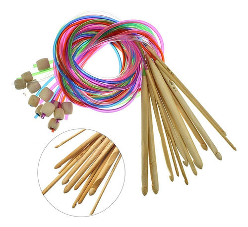 Ganchillos tunecinos largos de bambú con accesorios