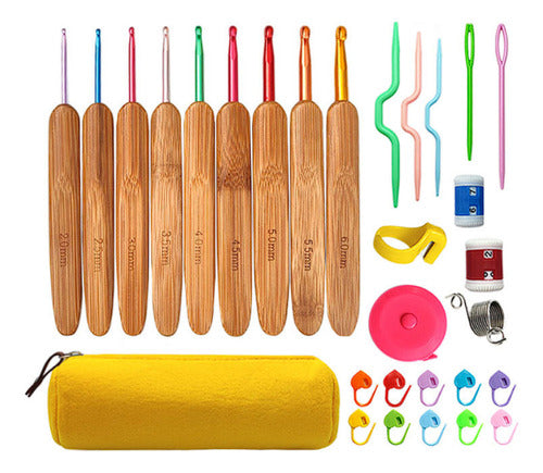 Set Para Tejer A Crochet + Accesorios Y Estuche Amarillo