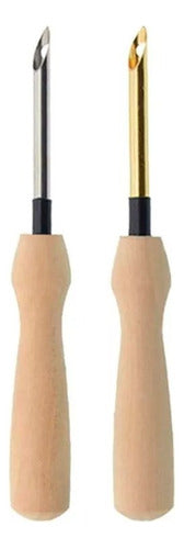 Pack 2 Agujas Mágicas Mango Madera 5mm + Enhebrador