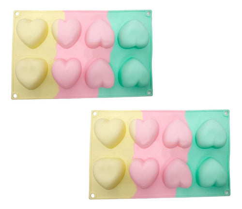 Set 2 Moldes De Silicona Tricolor Para Cupcake Forma Corazon