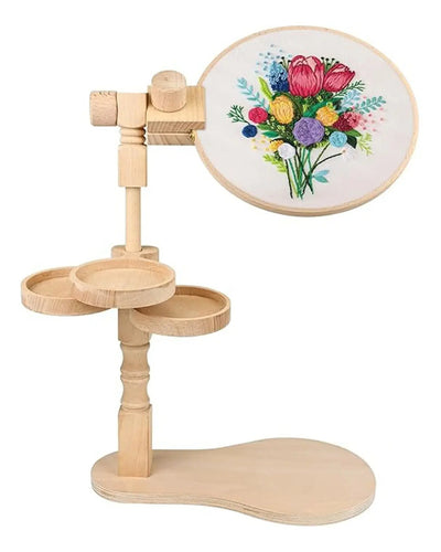 Soporte De Bordado De Madera Con Bandejas Giratorias