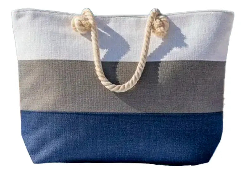 Bolso De Playa Grande Con Asas De Cuerda Resistente Y Cierre