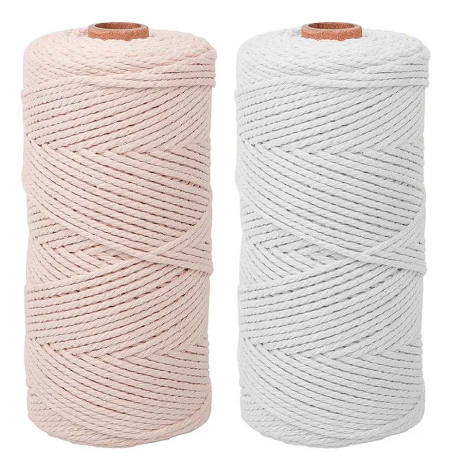 Pack 2 Cordones Algodón Torcido 2mm 200 Metros Para Macramé