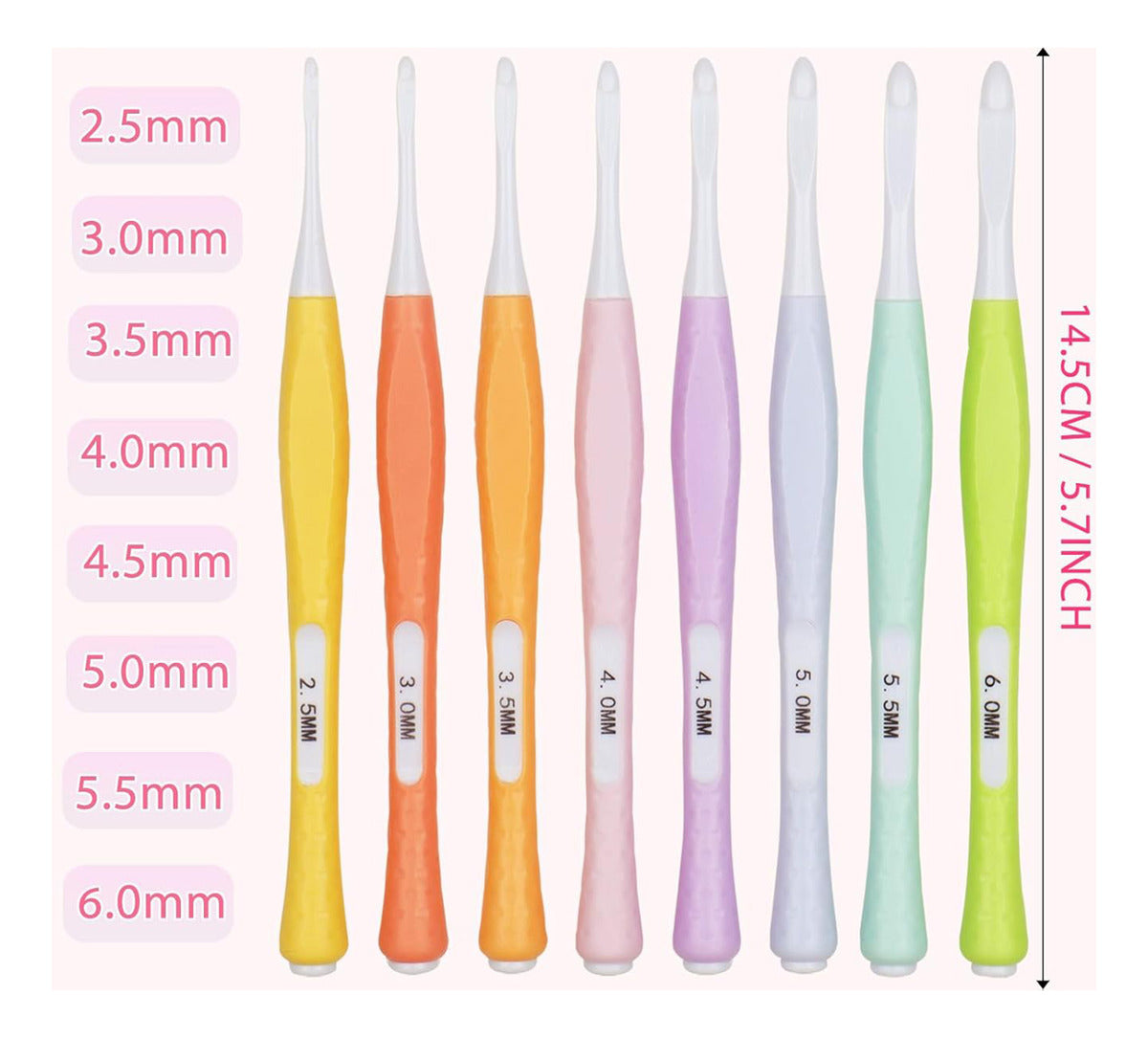 8 Crochet Con Mango De Silicona Ergonomico 2.5 A 6mm