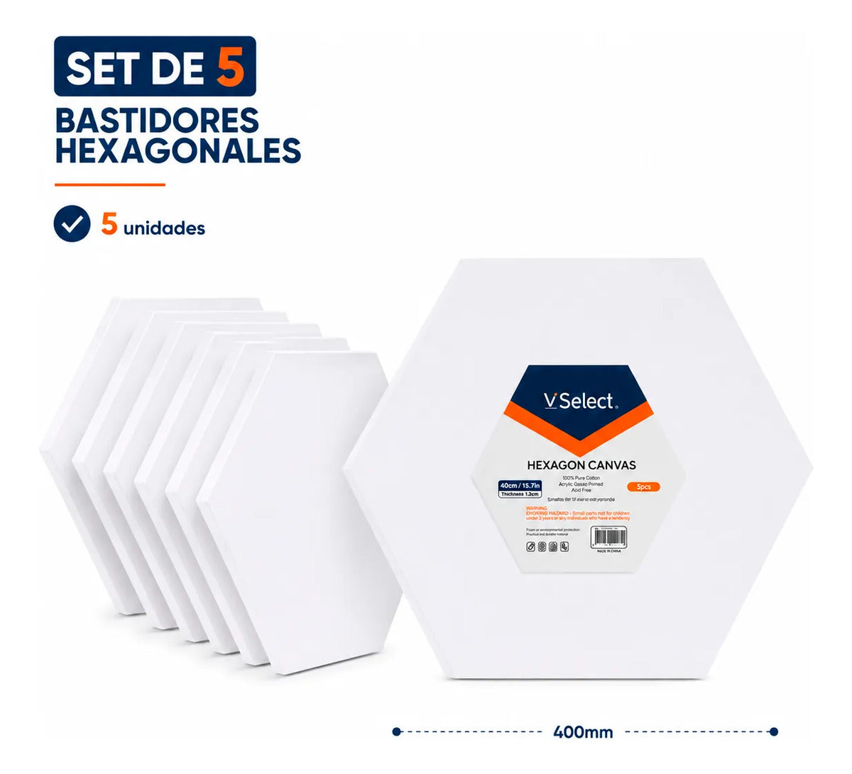 Set 5 Bastidores Hexagonales 40cm Para Pintura Canvas 280g