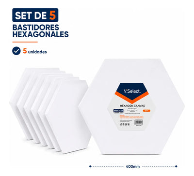 Set 5 Bastidores Hexagonales 40cm Para Pintura Canvas 280g