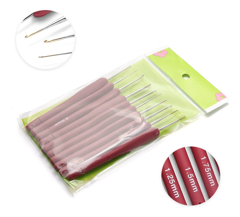 Set 10 Crochet Mango De Silicona Color Rojo 0.6 A 2.75mm