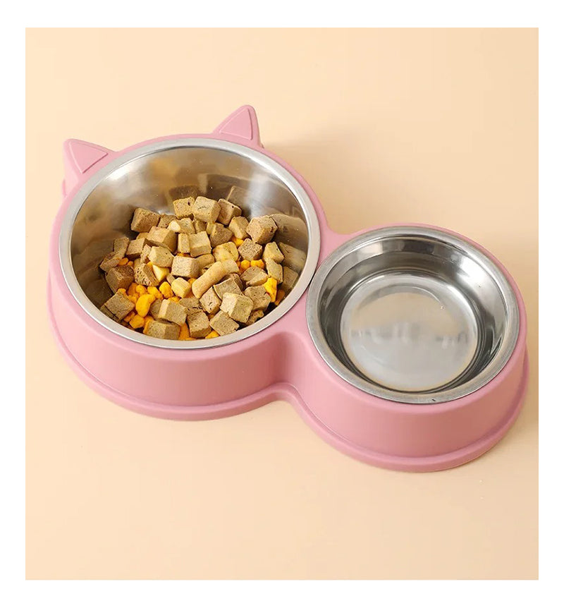 Plato Doble Para Mascotas Perro Gato Comedero Metalico