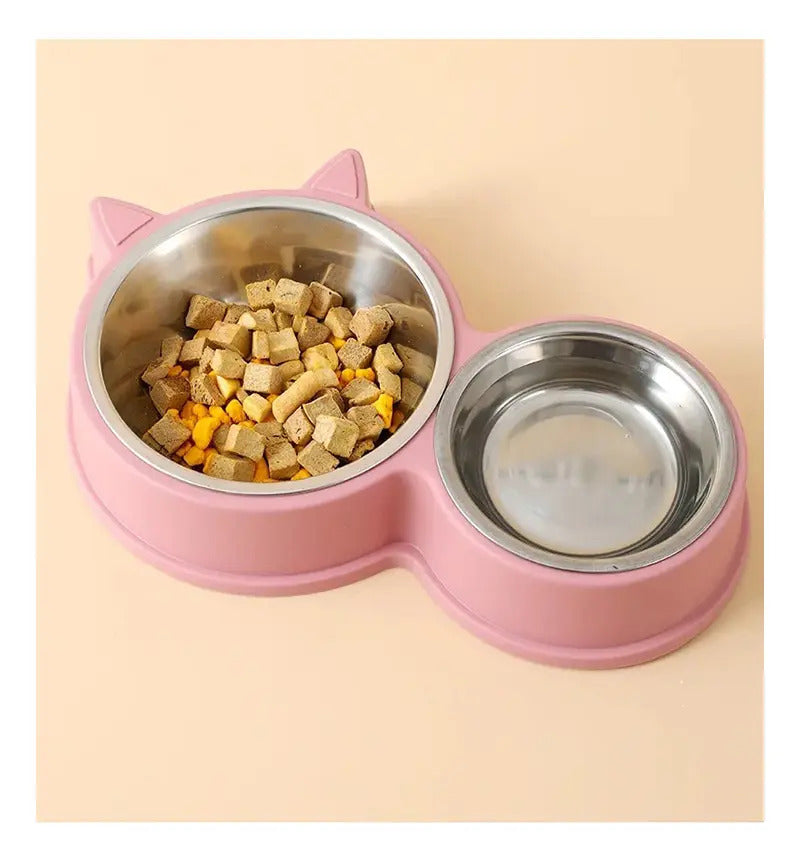 Plato Doble Para Mascotas Perro Gato Comedero Metalico