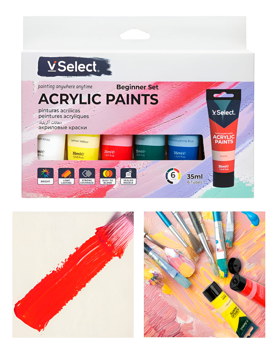 Set 6 Pinturas Acrílicas Colores Basicos 35ml Pack Inicial