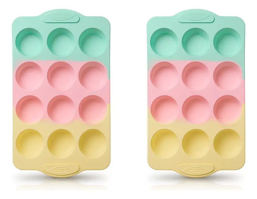 Set 2 Moldes De Silicona Tricolor Para Mini Cupcakes Muffin
