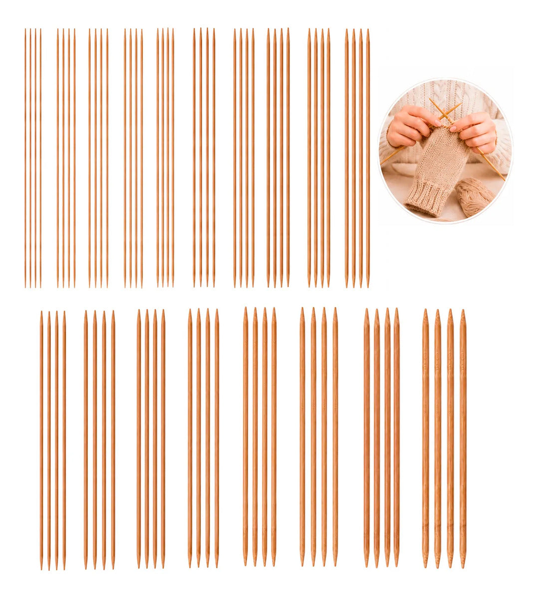 Set 72 Palillos De Madera Doble Punta Para Calcetines 25cm