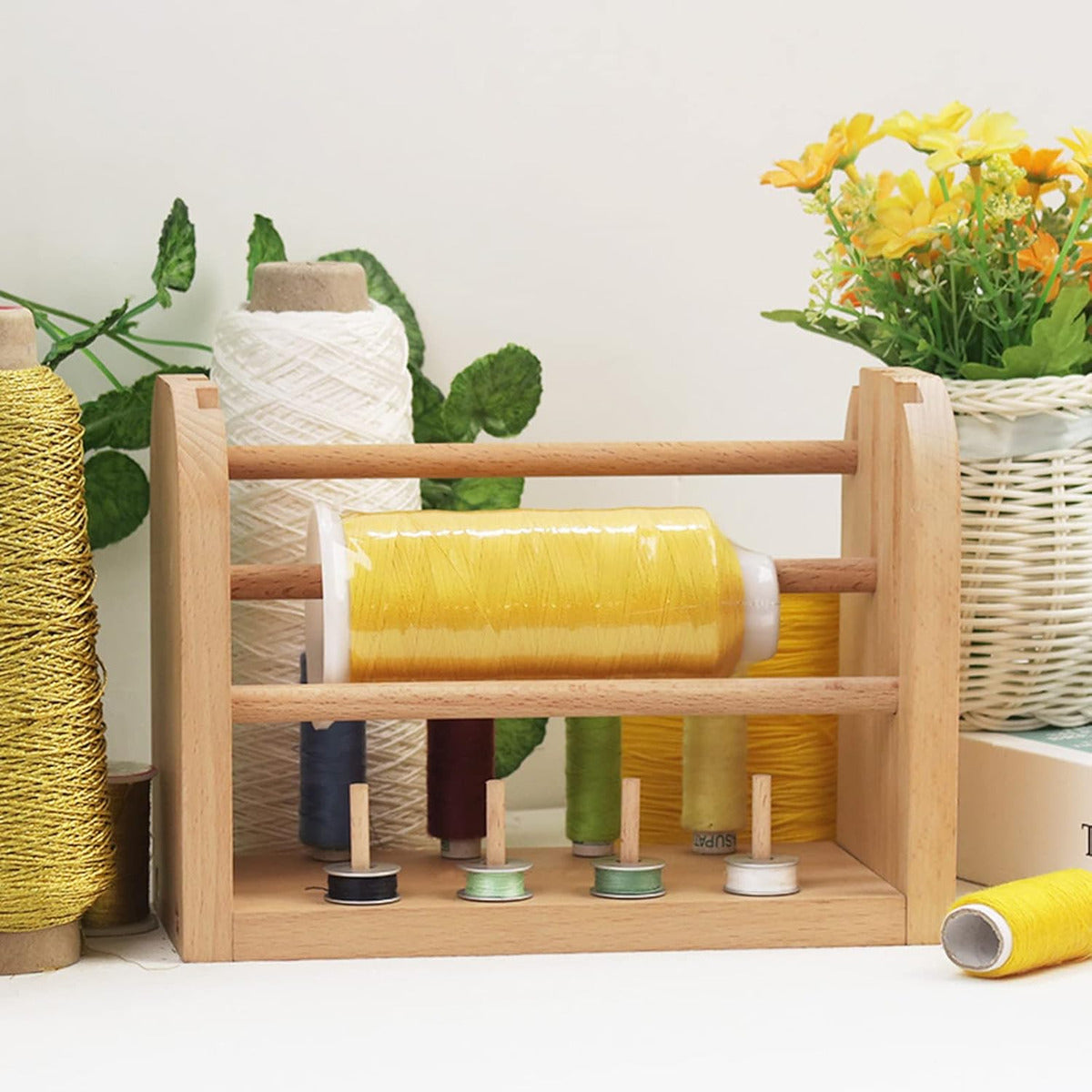 Soporte De Madera Porta Ovillos De Lana Hilos