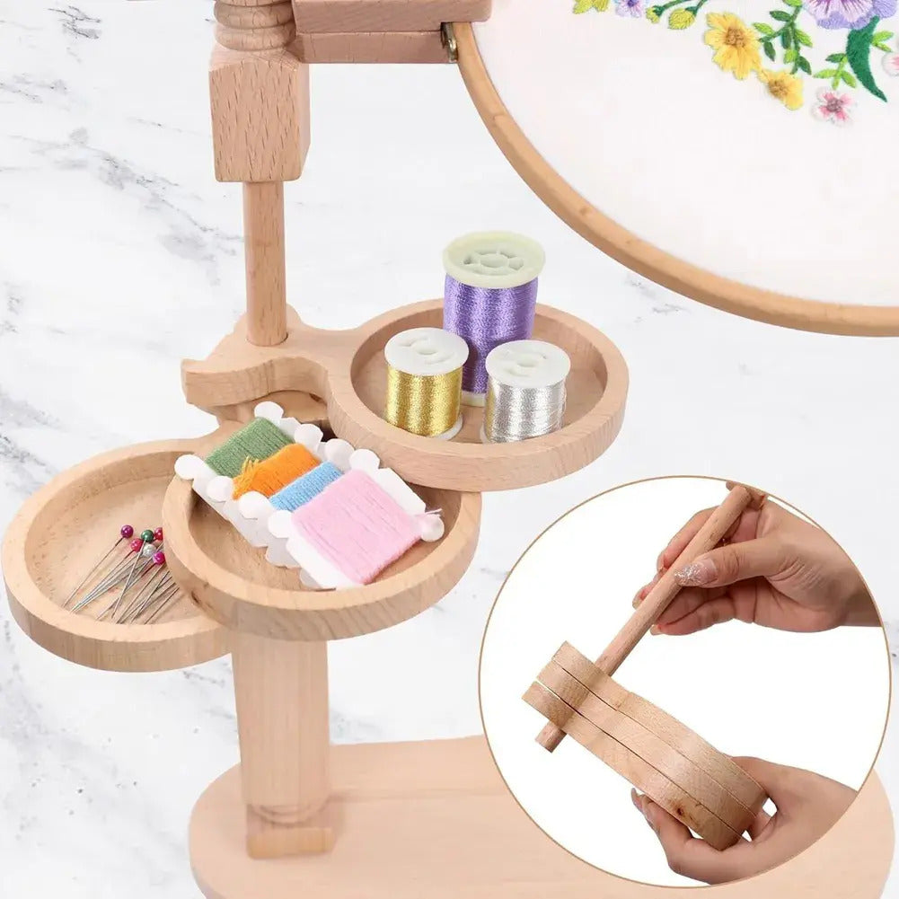 Soporte De Bordado De Madera Con Bandejas Giratorias