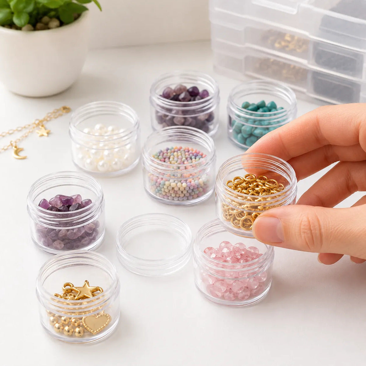 Pack 12 Frascos Organizadores Transparentes 30ml Mostacillas