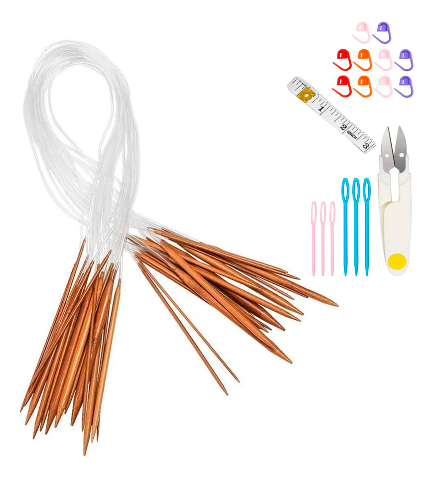 Palillos Circulares Para Tejer 80cm 18 Pares Y Accesorios