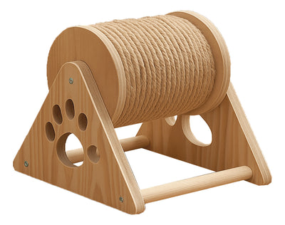 Rascador Rodillo Giratorio Para Gato Con Base De Madera