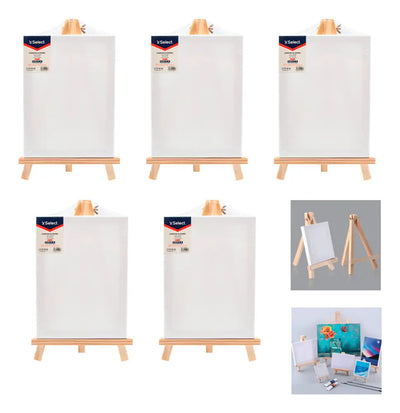 Set 5 Lienzos 18x24cm Con Caballete Madera Pintura Arte